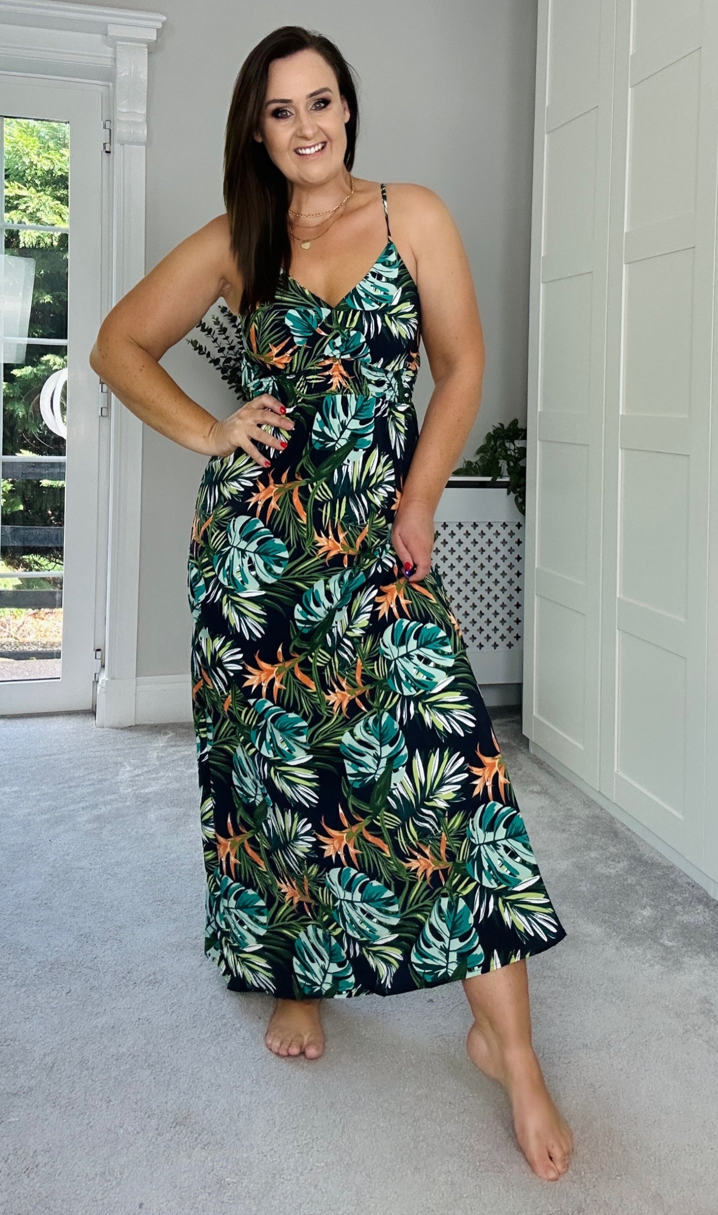 Navy Tropical Print Maxi Dress