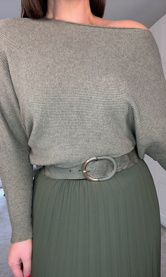 KHAKI Two Tone Gold Buckle Stretch belt