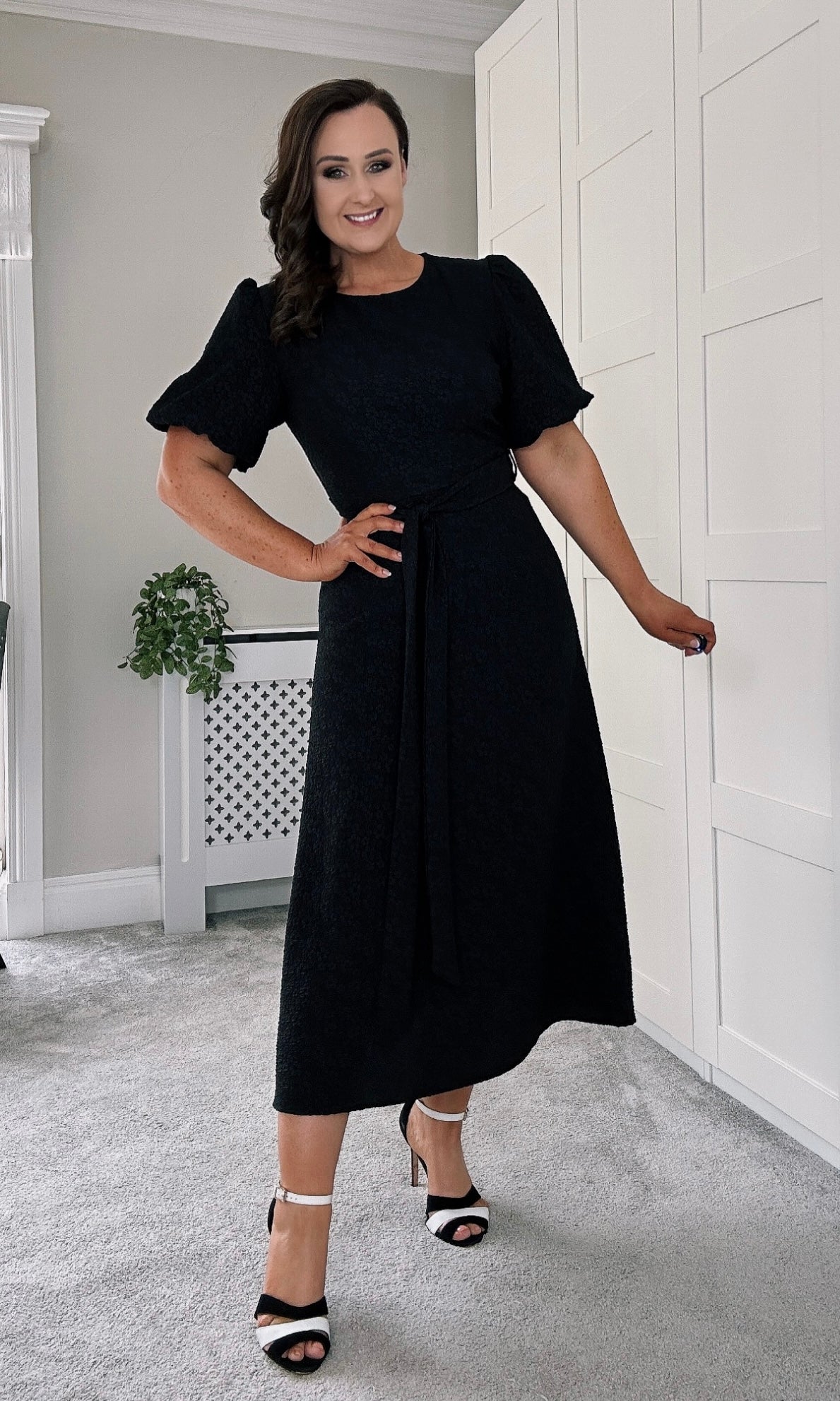 SPECIAL OCCASION BLACK MIDI ALINE DRESS WITH 2 COORDINATING BELTS OP