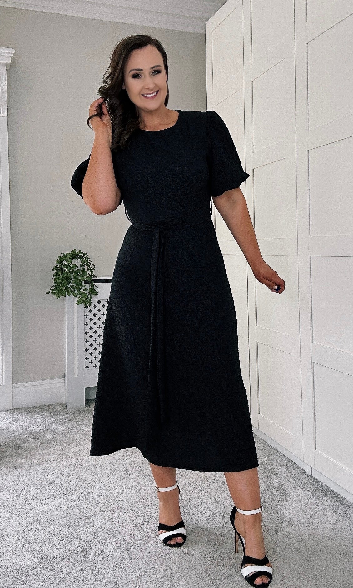 SPECIAL OCCASION BLACK MIDI ALINE DRESS WITH 2 COORDINATING BELTS OP