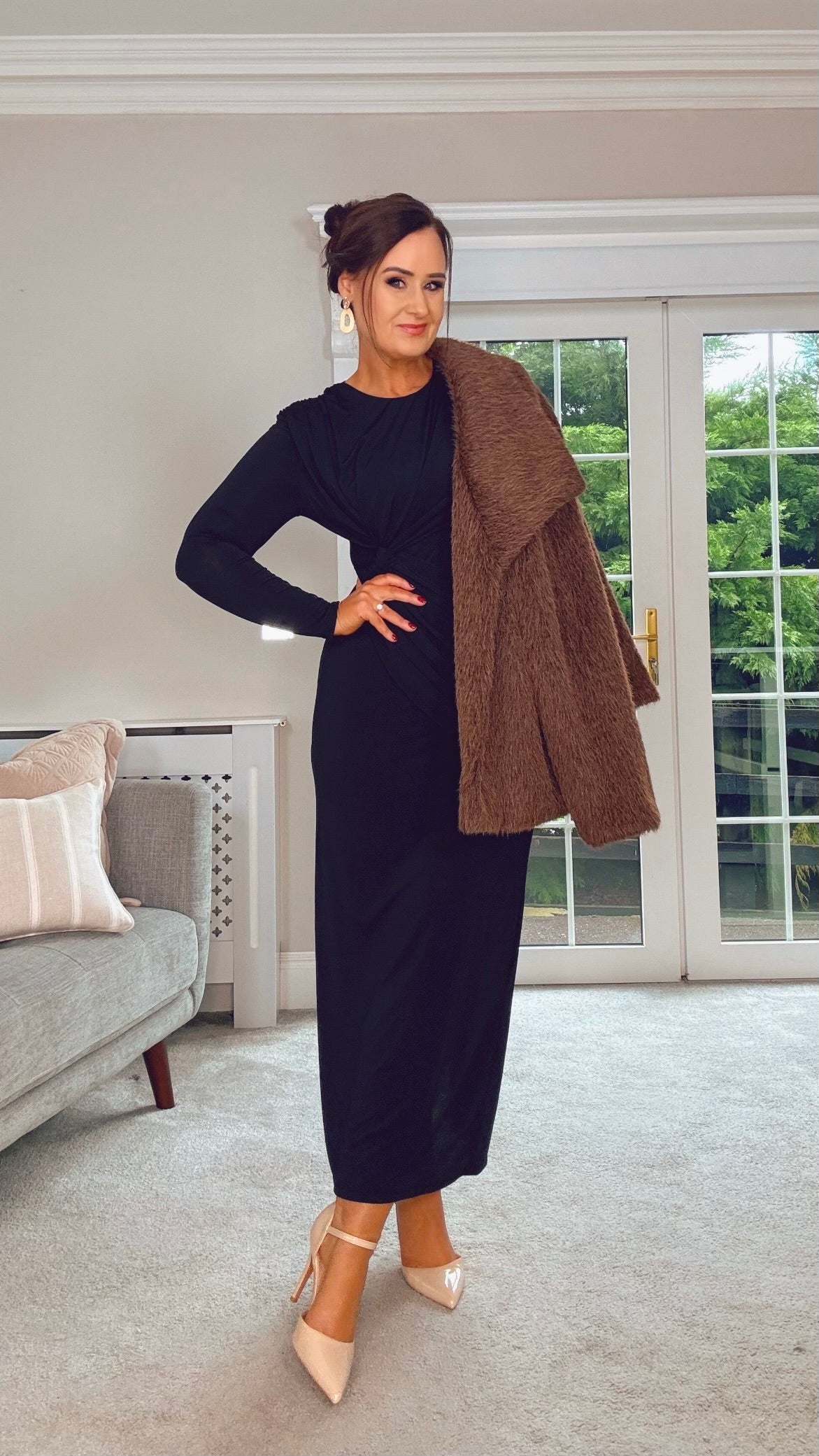 BLACK SPECIAL OCCASION DRAPE MAXI DRESS