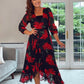 BLACK POPPY WRAP MIDI DRESS