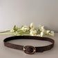 NARROW BROWN STRETCH BELT with gold buckle