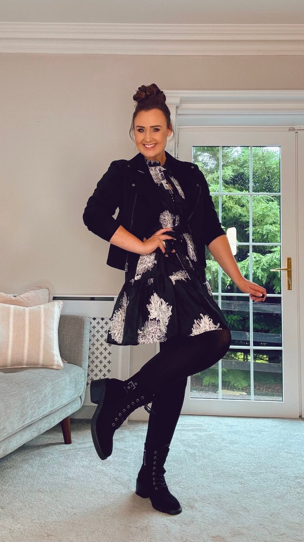 BLACK LACE BOOTS with BLOCK HEEL