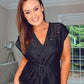 BLACK LACE PEPLUM TOP with belt