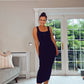 NAVY RIBBED FITTED ROCK DRESS