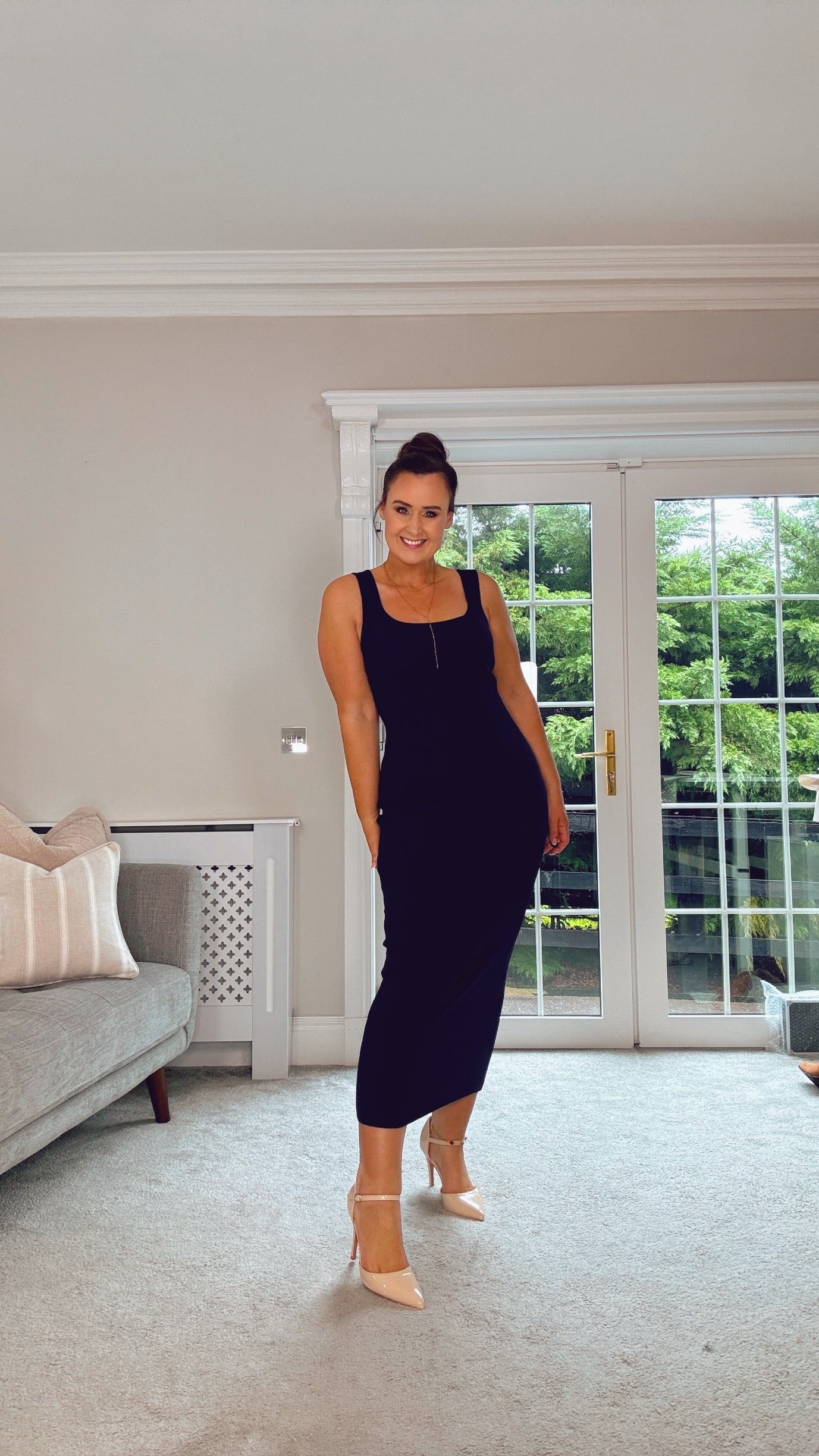 NAVY RIBBED FITTED ROCK DRESS