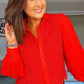 PREMIUM RED LACE BLOUSE WITH PLEATED SLEEVE