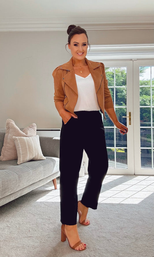 BLACK STRAIGHT LEG SUMMER TROUSERS