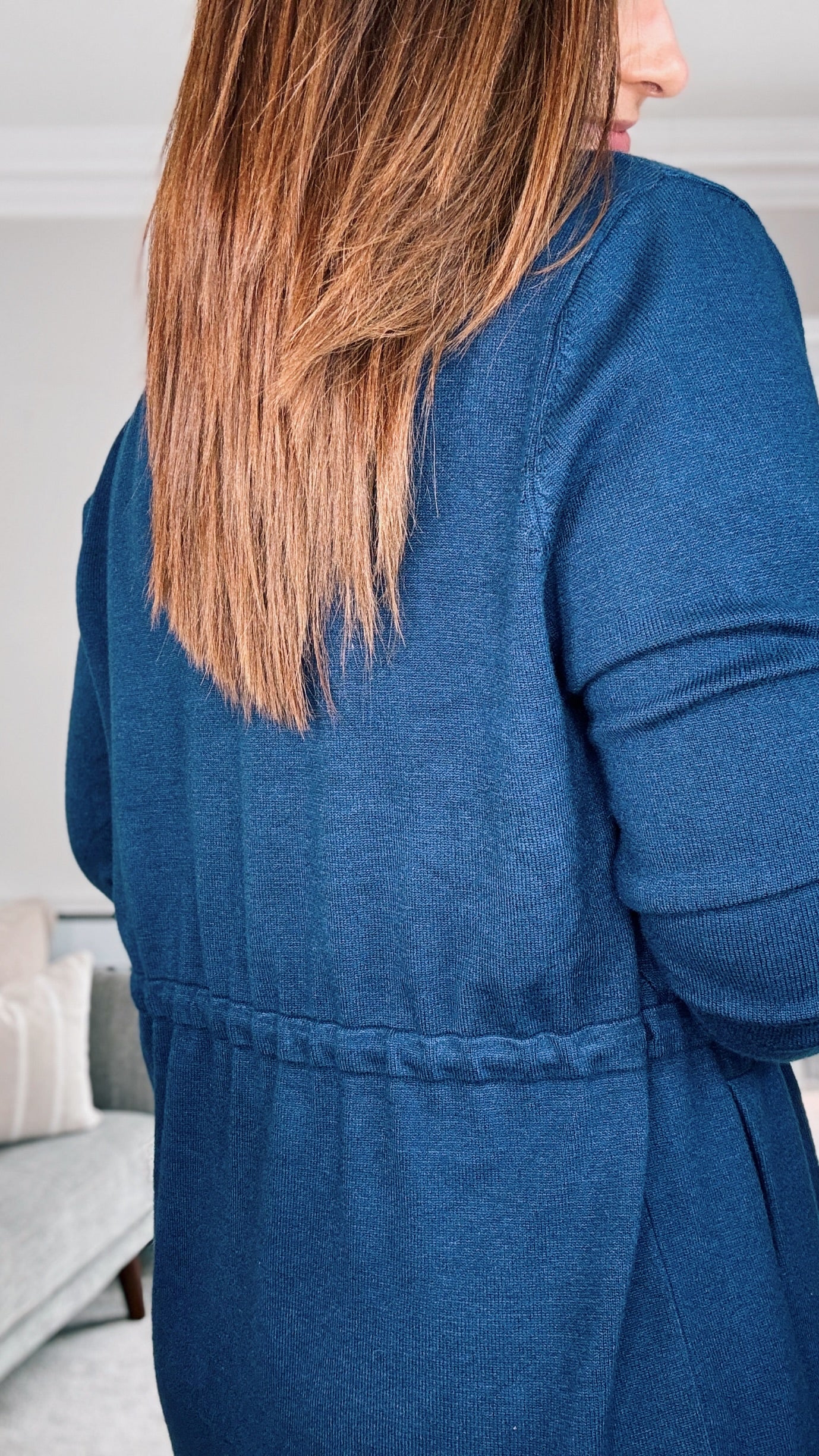 NAVY TIE WAIST QUALITY CARDIGAN