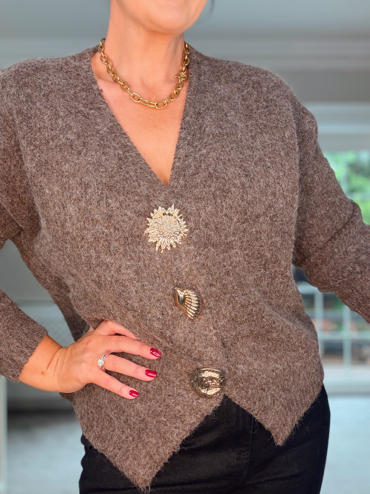 BROWN JEWELLED BUTTON CARDIGAN