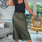 KHAKI Satin Mid Skirt