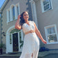 WHITE SUMMER SHIRT DRESS with frill neckline