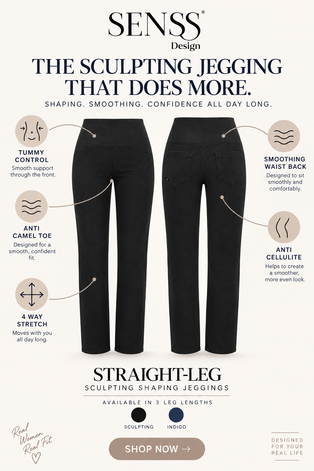 SENSS BLACK Sculpting Straight Leg Jeans