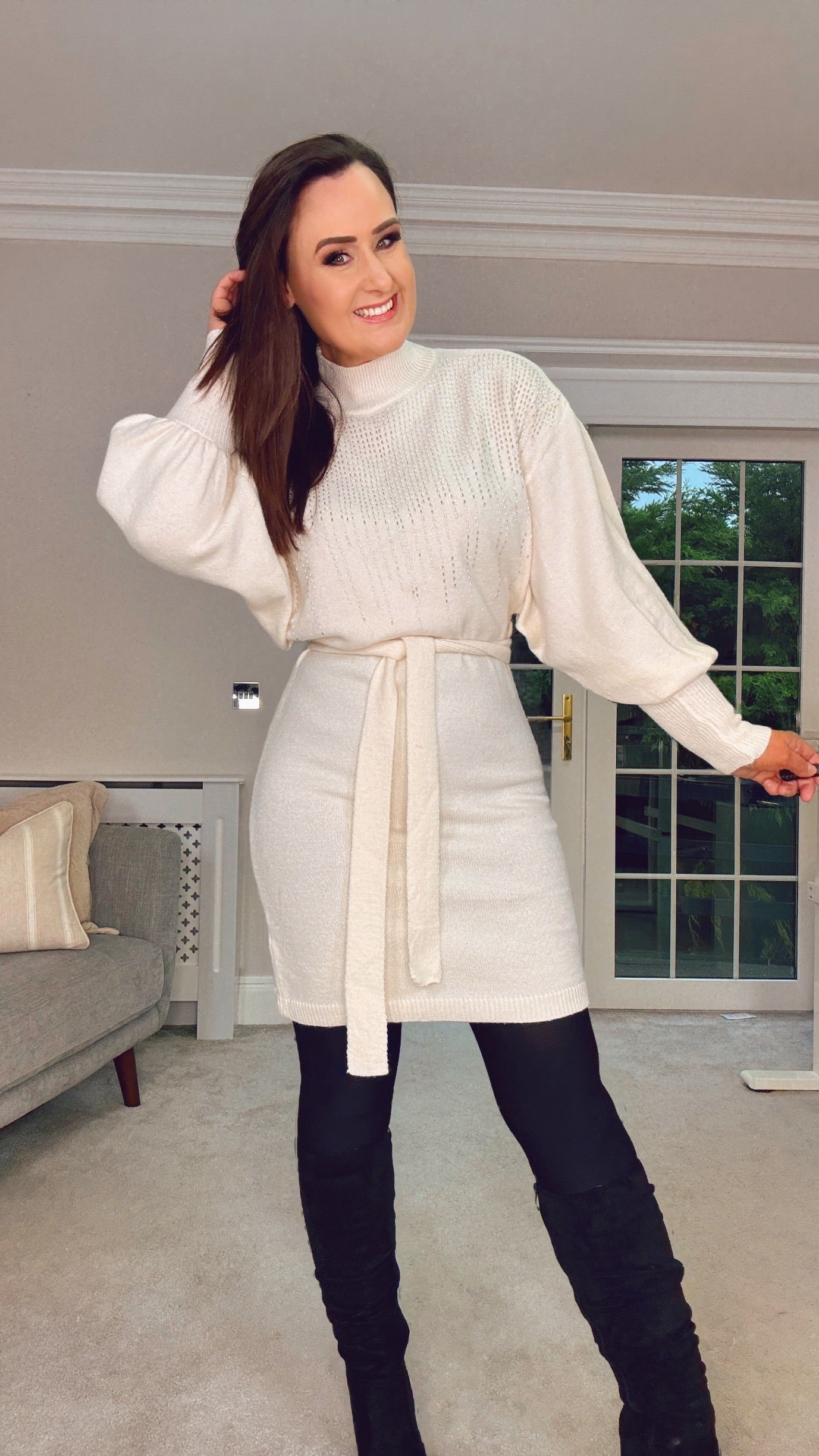 ECCRU JEWELLED SHOULDER JUMPER DRESS with belt