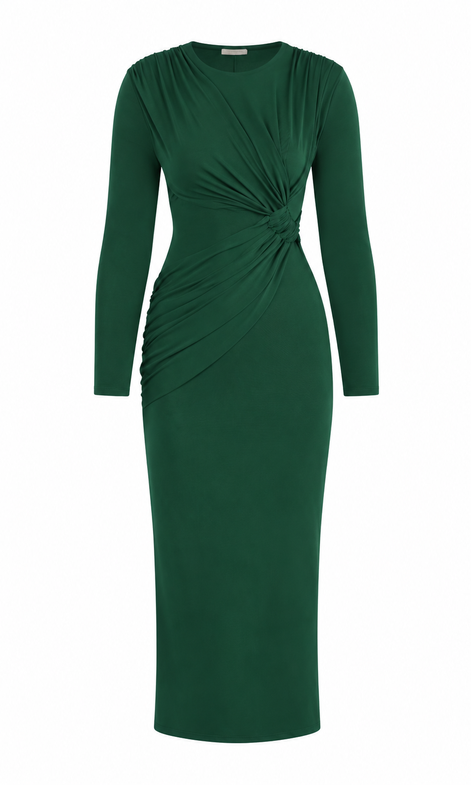 GREEN STRETCH DRAPE DRESS