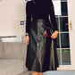 BLACK LEATHERETTE ALINE SKIRT