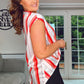 Red Stripe Sleeveless Cross Over Blouse