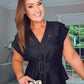 BLACK LACE PEPLUM TOP with belt