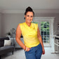 YELLOW COWL NECK SLEEVELESS BLOUSE