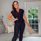BLACK LACE PEPLUM TOP with belt