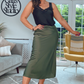 KHAKI Satin Mid Skirt