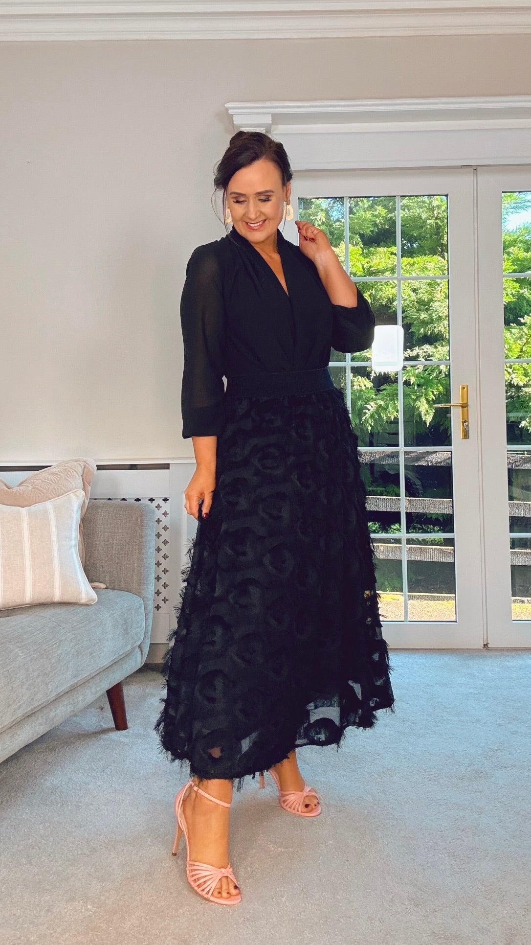 BLACK FRINGE / FEATHER MAXI SKIRT