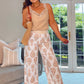 BEIGE PATTERN WIDE LEG SUMMER TROUSERS