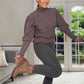 TAUPE BALOON SLEEVE POLONECK QUALITY KNIT JUMPER