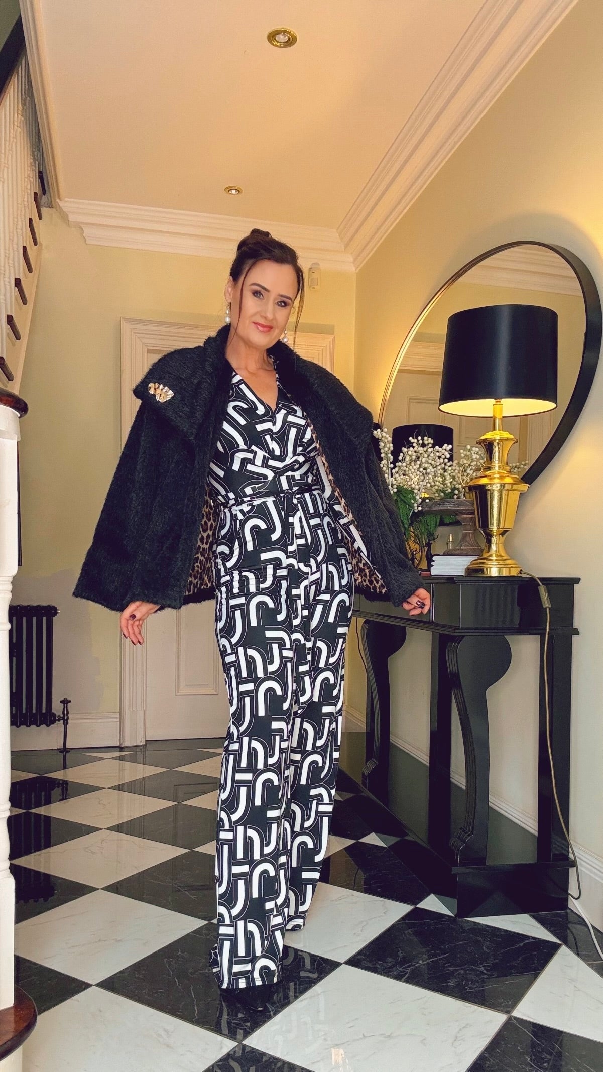 MONOCHROME GEOMETRIC PRINT JUMPSUIT