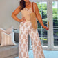 BEIGE PATTERN WIDE LEG SUMMER TROUSERS