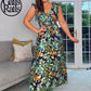 NAVY & ORANGE TROPICAL PRINT MAXI