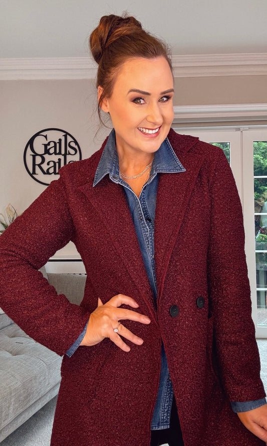 BURGUNDY ROSY TEDDY COAT