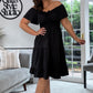 BLACK OFF SHOULDER SMOCK WAIST SHORT FRILL DRESS