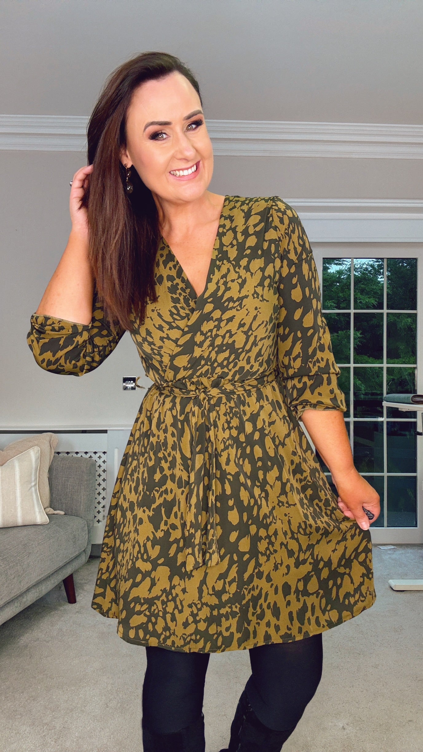 KHAKI & BLACK ARCHIE SHORT DRESS