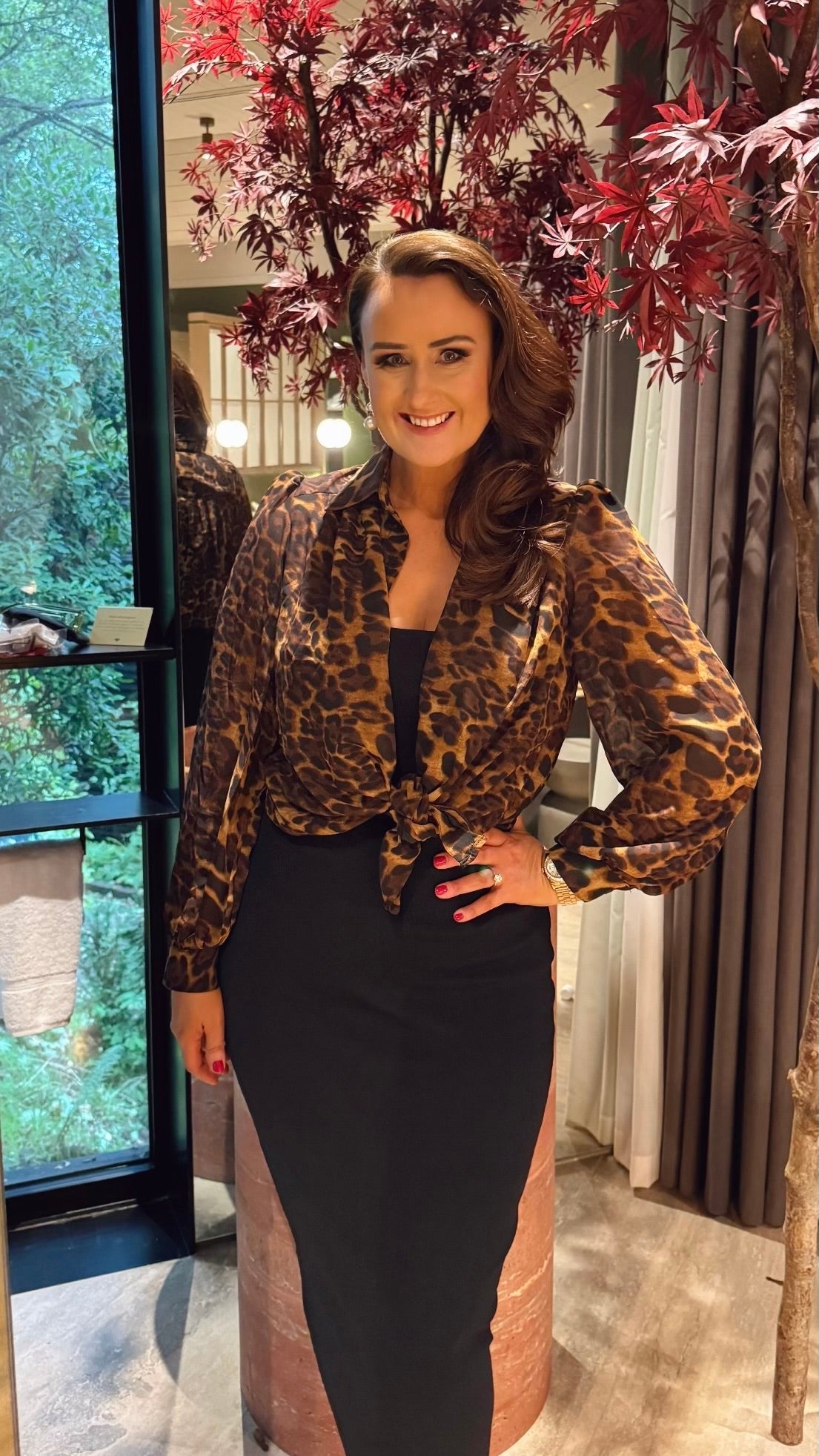 LEOPARD PRINT BLOUSE with exaggerated shoulder