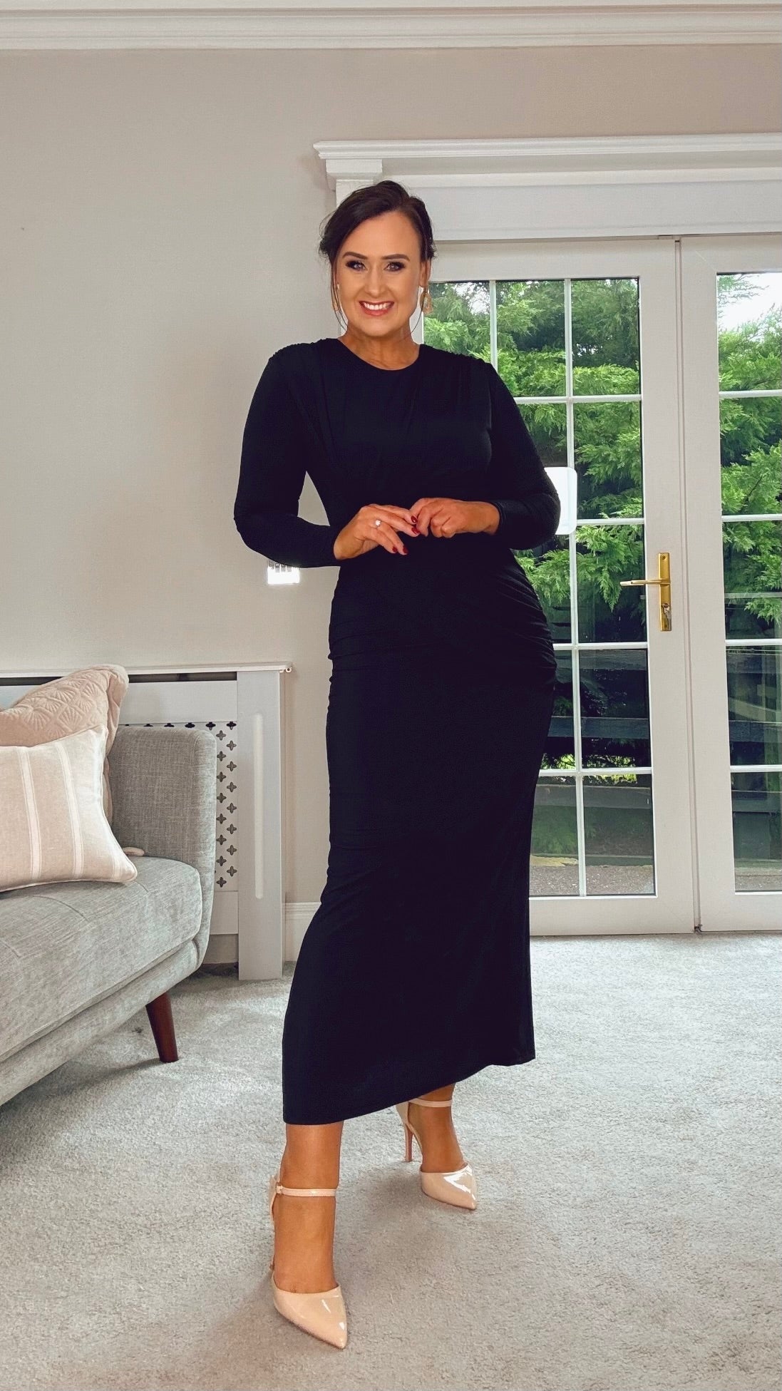 BLACK SPECIAL OCCASION DRAPE MAXI DRESS