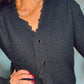 BLACK CARDIGAN with crochet neck detail