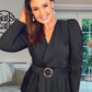 BLACK WRAP BELTED TOP