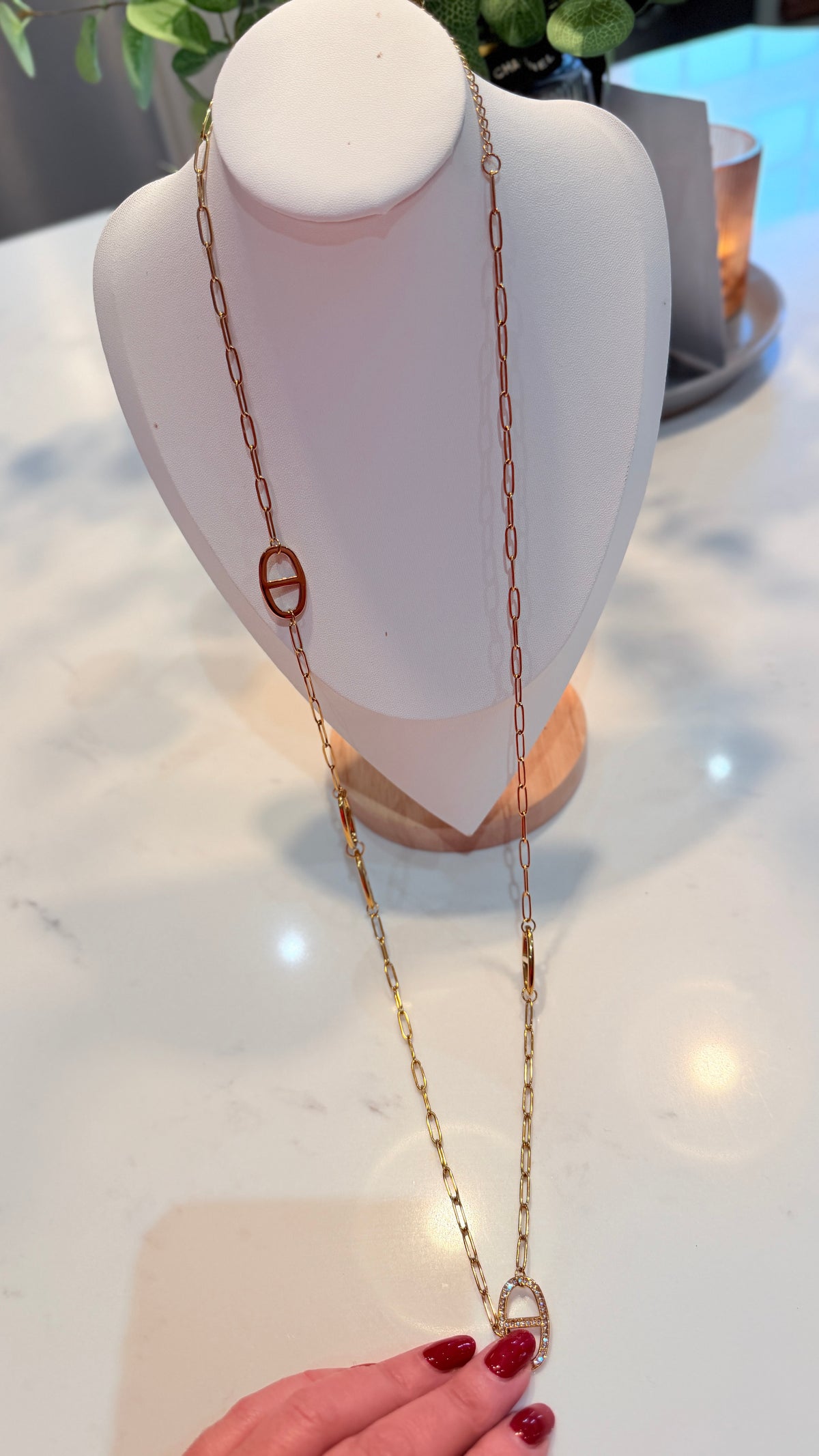 Long Gold Horsebit Pendant Necklace