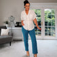 WHITE 100% LINEN BUTTON BATWING BELTED SHIRT