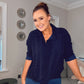 NAVY POLKO DOT KNOT BLOUSE