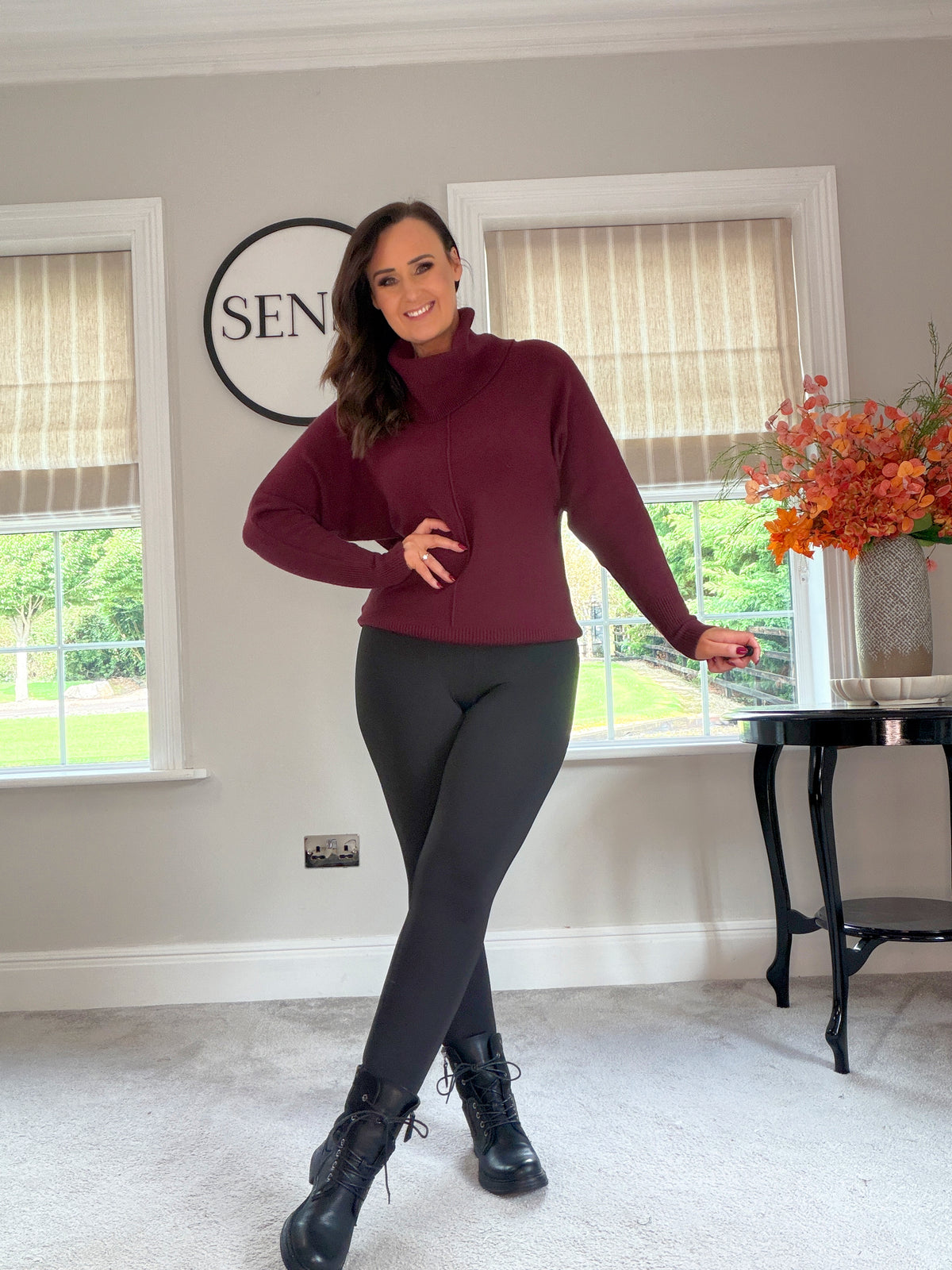 BURGUNDY COWL NECK JUMPER
