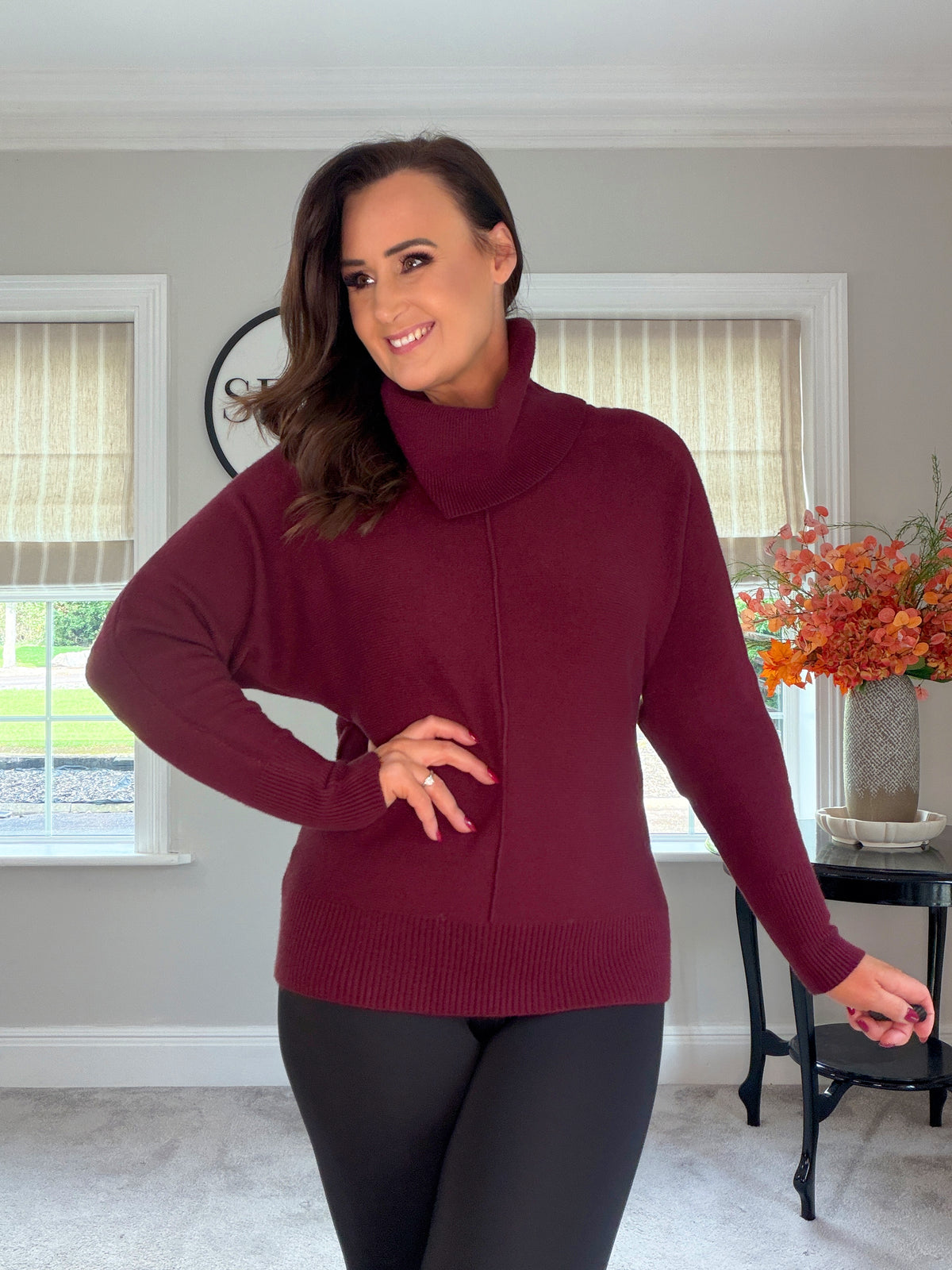 BURGUNDY COWL NECK JUMPER
