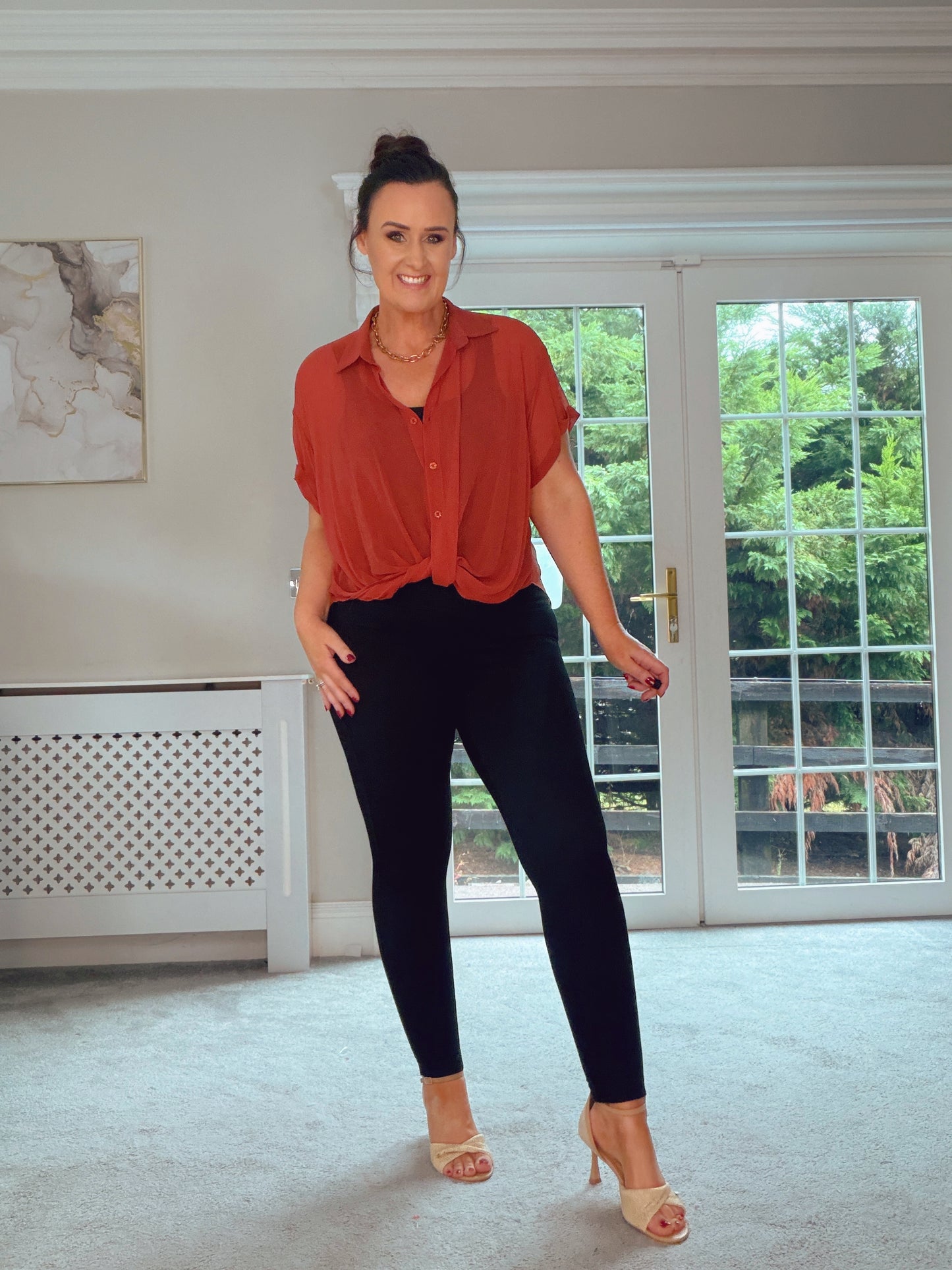 RUST CHIFFON BLOUSE with twist deatil front