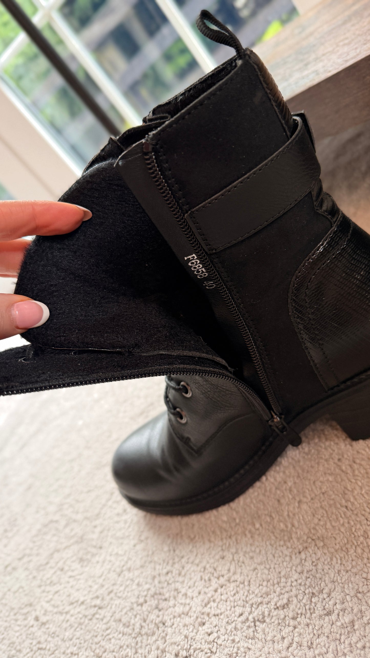 BLACK LACE BOOTS with BLOCK HEEL