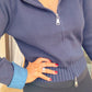 NAVY ZIP TOP with DENIM HOOD