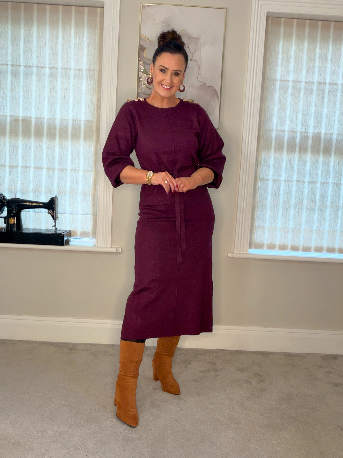PLUM SHOULDER BUTTON JUMPER (with drawsting waist)