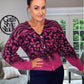 FUCHSIA LEOPARD PRINT KNIT CARDIGAN