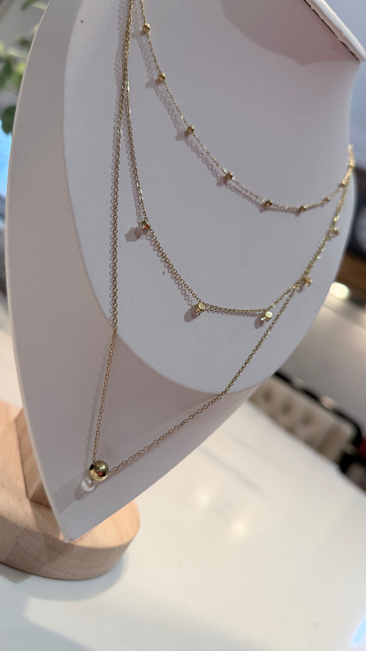 GOLD STAINLESS STEEL 3 TIERED NECKLACE